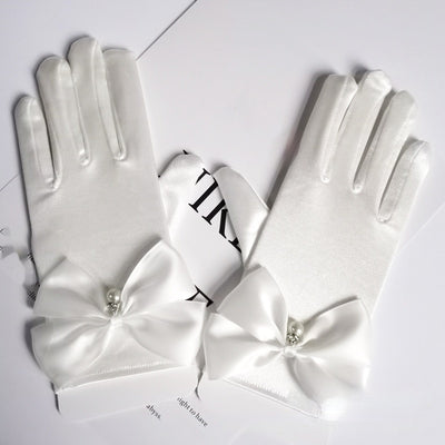 Guantes de Satén para Novia con Moño y Perlas Colgantes Estilo Princesa - Image 4