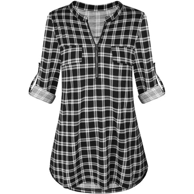 Blusa de Cuadros con Cremallera Rizada de Manga Larga - Image 11