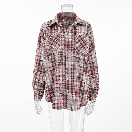 Camisa Cuadros Suelta Manga Larga Casual - Image 22