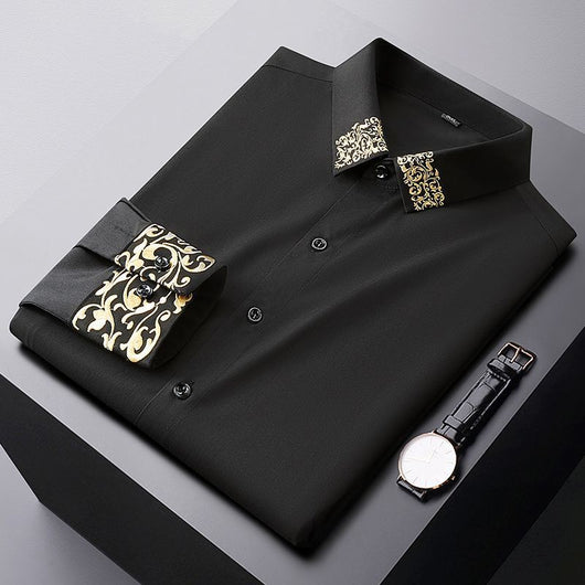 Camisa Suelta Bordada en Cuello para Hombre - Manga Larga Oversized