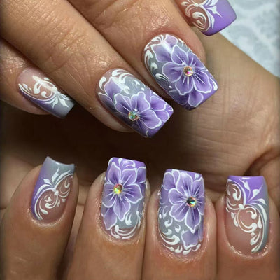 Stickers de Uñas Floral Europeo Púrpura Grisáceo - Armadura Decorativa