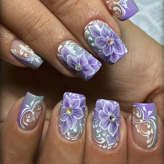 Stickers de Uñas Floral Europeo Púrpura Grisáceo - Armadura Decorativa