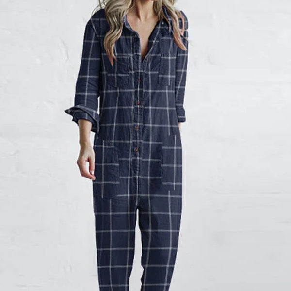 Jumpsuit Casual de Cuadros para Casa y Descanso