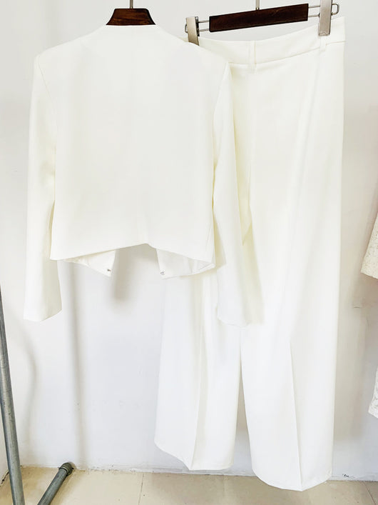 Traje Elegante de Estilo Británico con Chaqueta Corta Bordada y Pantalón Ancho - Image 15