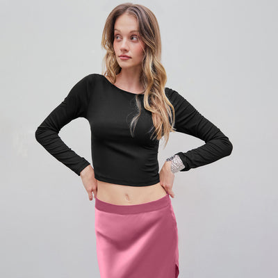 Blusa Espalda Descubierta Ajustada para Otoño e Invierno - Image 3