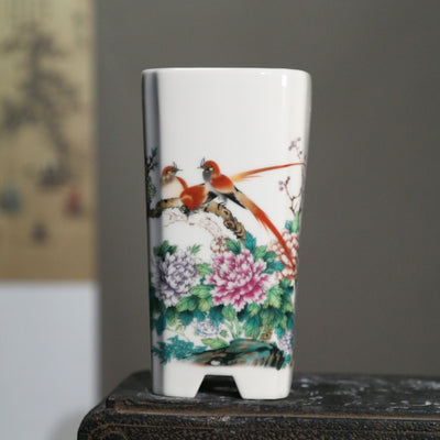 Maceta de Cerámica Orquídea Púrpura con Diseño Artesanal de Flores y Pájaros - Image 8