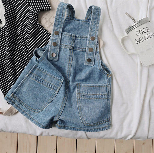 Pantalones Cortos Infantiles con Tirantes Denim Casual