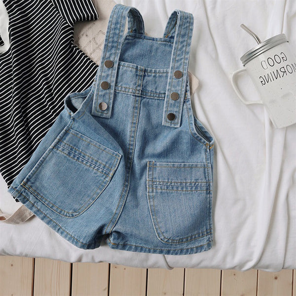 Pantalones Cortos Infantiles con Tirantes Denim Casual