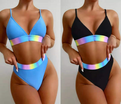 Bikini de Cintura Alta con Diseño Mixto y Rayas - Traje de Baño Moderno para Mujer - Image 9