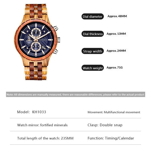 Reloj Deportivo de Madera Multifuncional con Movimiento de Cuarzo - Image 13