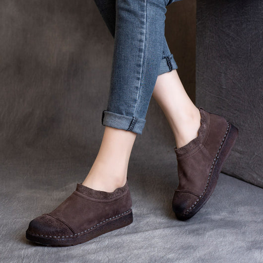 Zapatos de Cuero Vintage con Suela Blanda y Pliegues Artesanales