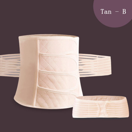 Pink adjustable postpartum abdominal band with quilted panels and a smaller matching elastic band. - Image 21