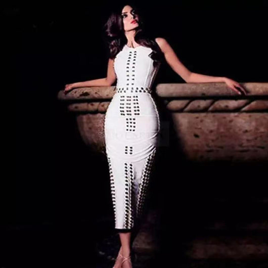 Vestido Midi Elegante con Detalles de Remaches y Brillos - Image 4