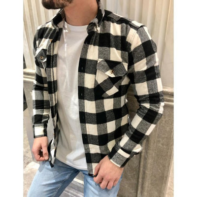 Camisa de Cuadros con Bolsillos y Solapa para Jóvenes - Manga Larga Otoño