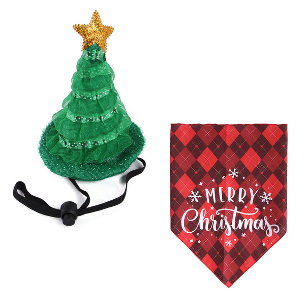 Traje Navideño para Mascotas con Sombrero y Pañoleta Triangular