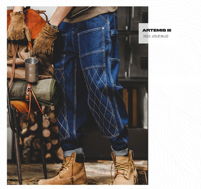 Pantalones Vaqueros Retro Holgados para Hombre con Costuras Brillantes - Image 8
