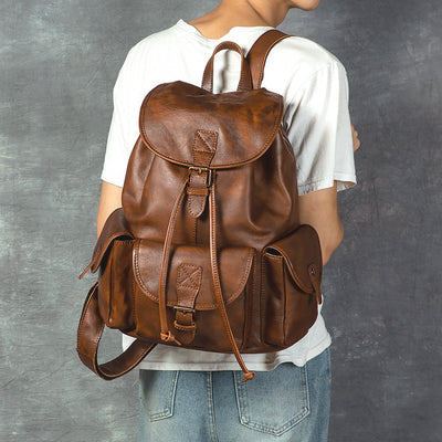 Mochila de Cuero Genuino Estilo Retro - Bolsa Casual Versátil - Image 4