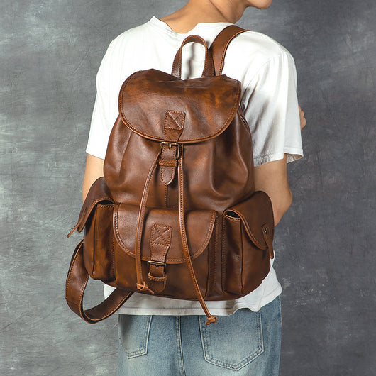 Mochila de Cuero Genuino Estilo Retro - Bolsa Casual Versátil - Image 4