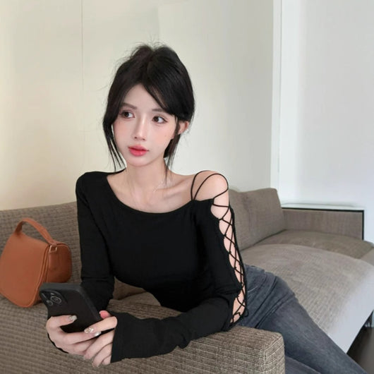 Blusa Negra de Manga Larga Elegante Estilo Diseñador - Image 5
