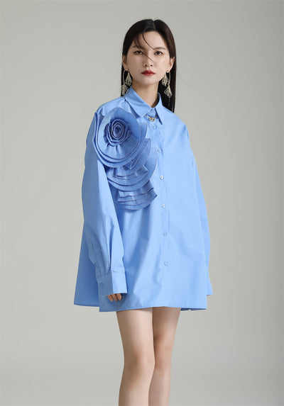 Blusa Larga con Falda Integrada - Diseño Floral 3D con Pliegues - Image 31