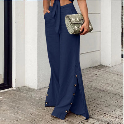Pantalones Anchos de Cintura Alta en Algodón y Lino para Primavera - Image 3