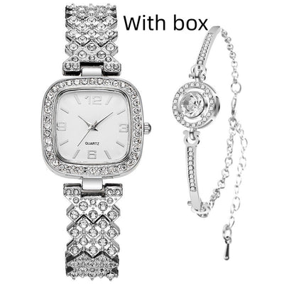 Reloj Cuadrado Pequeño de Diamantes Completos para Mujer con Pulsera - Image 14