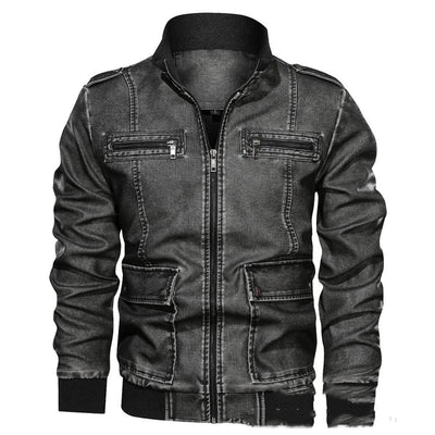Chaqueta de Cuero PU 3D con Solapa y Color Liso para Hombre - Image 9