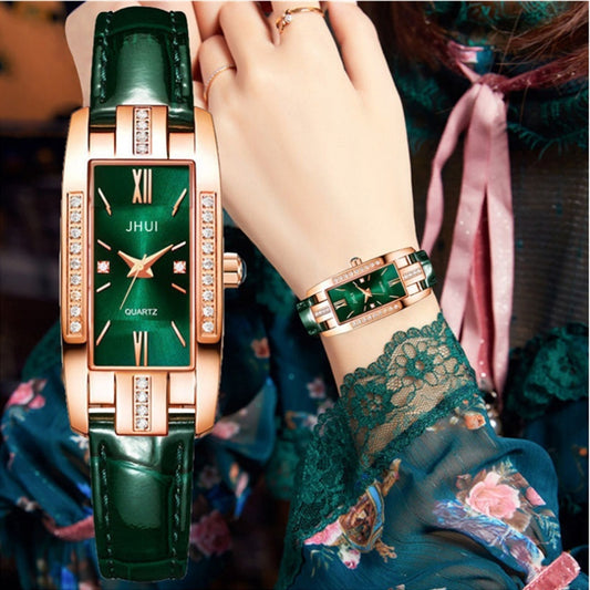 Reloj de Pulsera Delgado para Mujer con Patrón Texturizado y Diamante de Lujo
