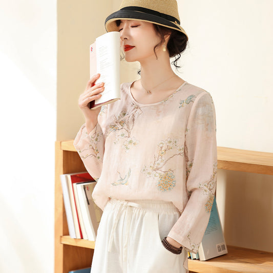 Blusa Vintage de Ramio Estampada para Mujer - Image 2