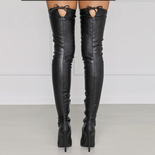 Botas Altas Stiletto en Charol Negro - Tacón Aguja Elegante - Image 12