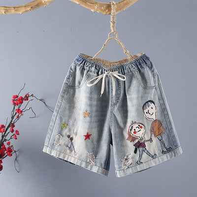 Shorts Vintage de Cintura Elástica con Bordados y Pierna Ancha - Image 10