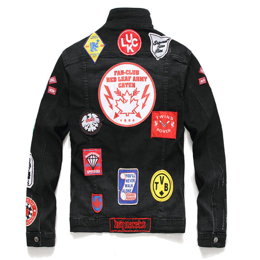 Chaqueta Denim Punk Negra para Hombre con Bordados - Image 5