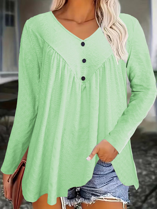 Blusa Casual de Manga Larga con Escote en V para Mujer - Image 7