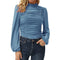 Blusa Manga Linterna Cuello Alto Colores Sólidos para Mujer