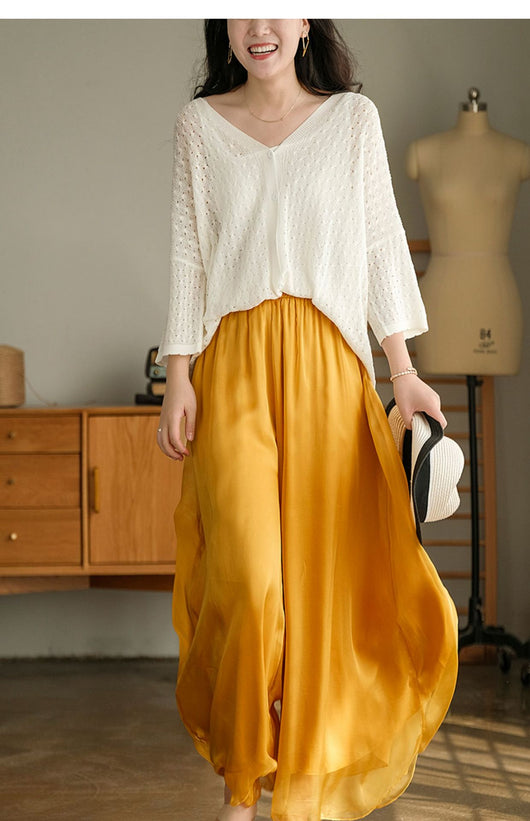 Pantalones Anchos de Cintura Alta en Malla y Gasa - Comodidad Elegante - Image 43