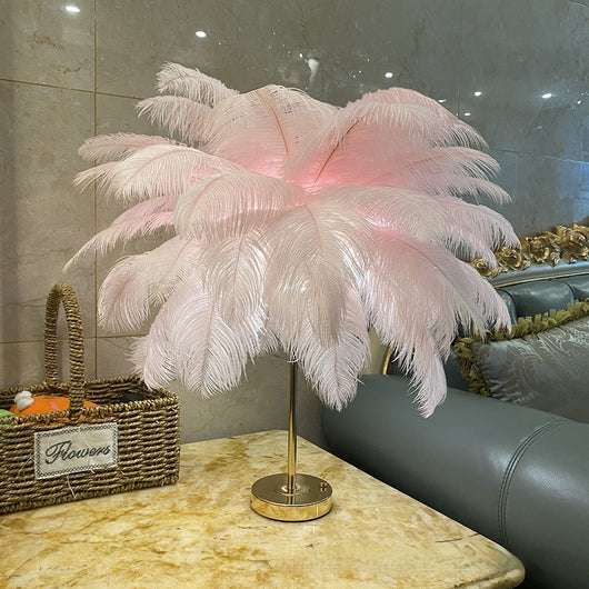 Lámpara Nocturna USB con Plumas de Avestruz Natural - Luz Ambiente para Dormitorio - Image 8