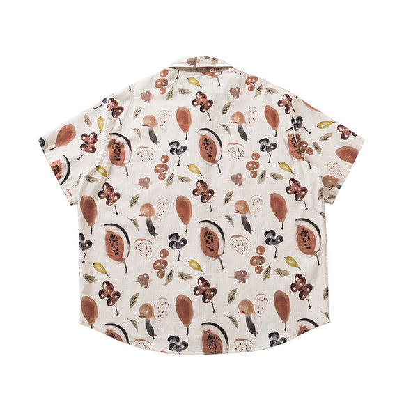 Camisa Floral Unissex Folgada de Manga Curta para Casais