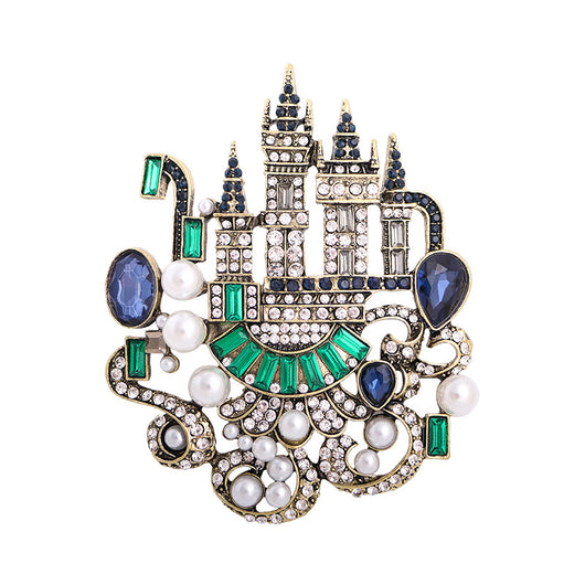 Broche Castillo Europeo Retro con Cristales de Diamante - Image 5