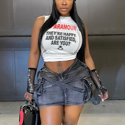 Chaleco Estampado con Letras - Top sin Mangas