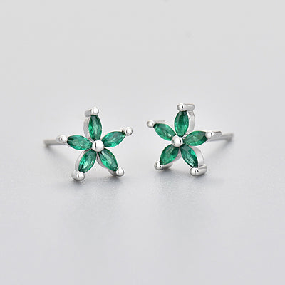 Aretes de Piedra de Caballo con Flor de Cinco Pétalos y Diamantes de Color - Image 10
