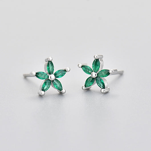 Aretes de Piedra de Caballo con Flor de Cinco Pétalos y Diamantes de Color - Image 10