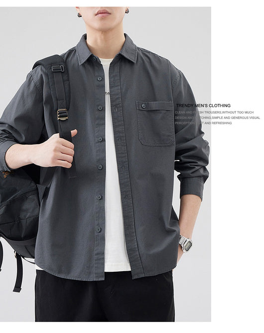 Camisa de Algodón Pesado Estilo Americano para Hombre - Image 19
