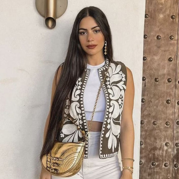Chaleco Bordado sin Mangas para Mujer - Estilo Europeo y Americano