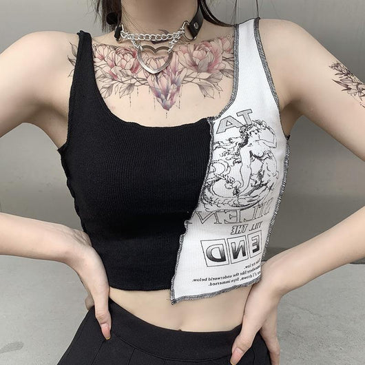 Musculosa Mujer Estilo Urbano con Estampado Patchwork - Image 4