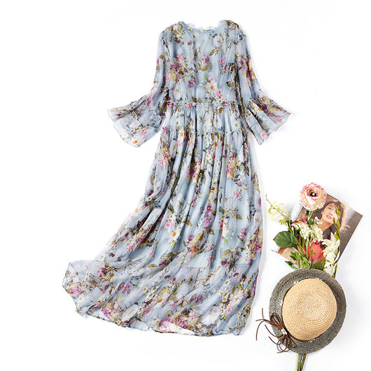 Vestido Elegante de Seda con Encaje y Escote en V - Image 9