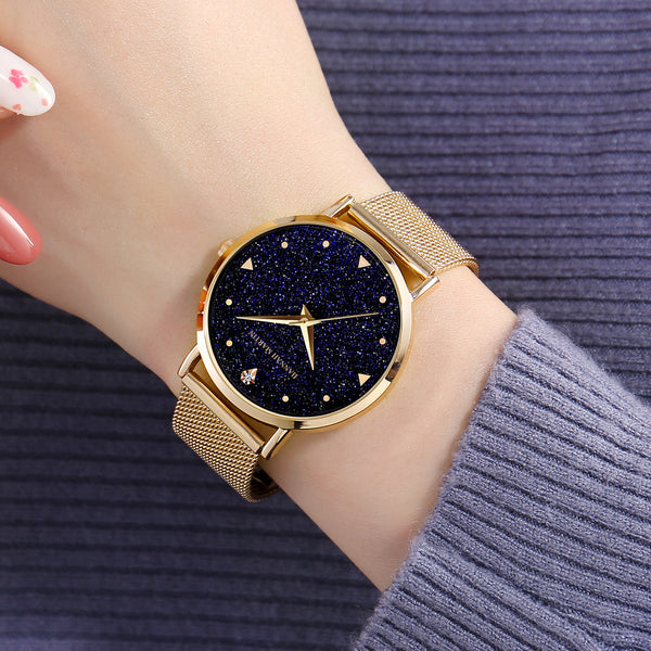 Reloj de Cuarzo Impermeable para Mujer con Diseño Estrellado Minimalista