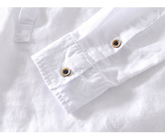 Camisa de Lino Casual con Cuello Mao para Hombre - Image 15