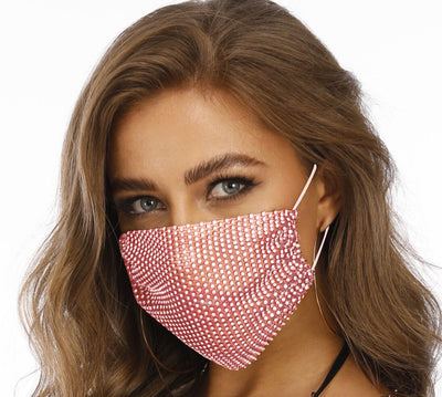 Black fishnet-shaped face mask with star pattern and clear rhinestones, worn by a woman with light brown hair. - Image 7