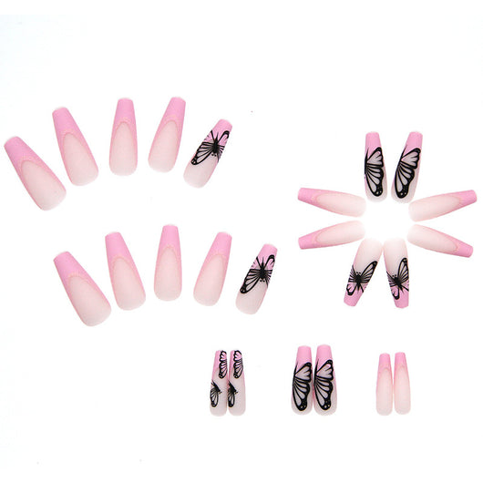 Extensiones de Uñas Negras Mariposa - Acabado Sofisticado para Manos Maduras - Image 3