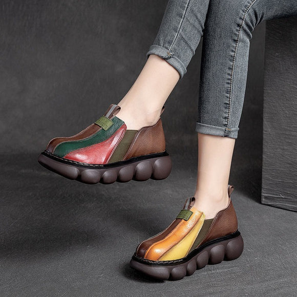 Zapatos Étnicos Bicolor con Suela Gruesa y Punta Redonda